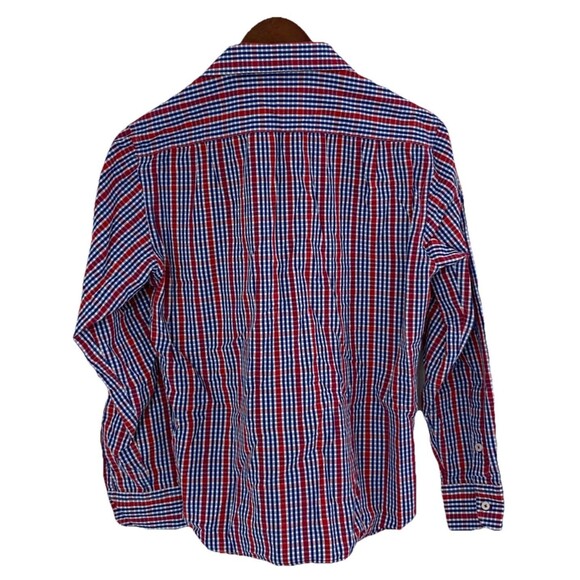 Men's Untuckit Button Down Shirt Medium Plaid Red White Blue Long Sleeve - Picture 5 of 5